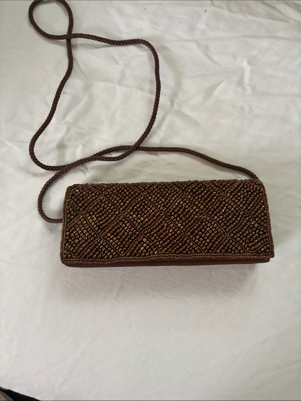 Beaded Brown Evening Crossbody Bag